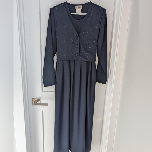 Vintage Northern Traditions Made In Canada Dark Navy Blue Dress Size 7/8 - Picture 4 of 10